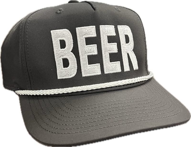 BEER/WHITE LETTERING - GREY / WHITE ROPE  